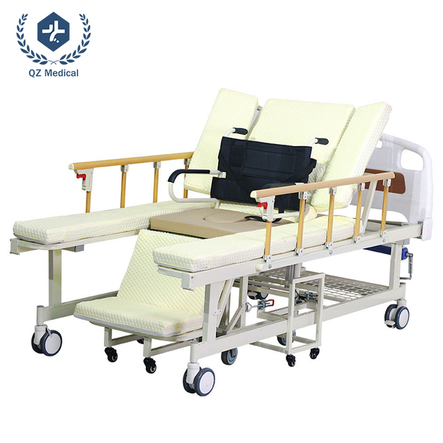 Anti-Rollover Wheelchair Convertible Bed with Fall-Proof Backrest & Split-Function Design - ISO 13485 Certified Nursing Bed for Bedridden/Elderly Care, 2120mm Steel Frame & Toilet Assistant System