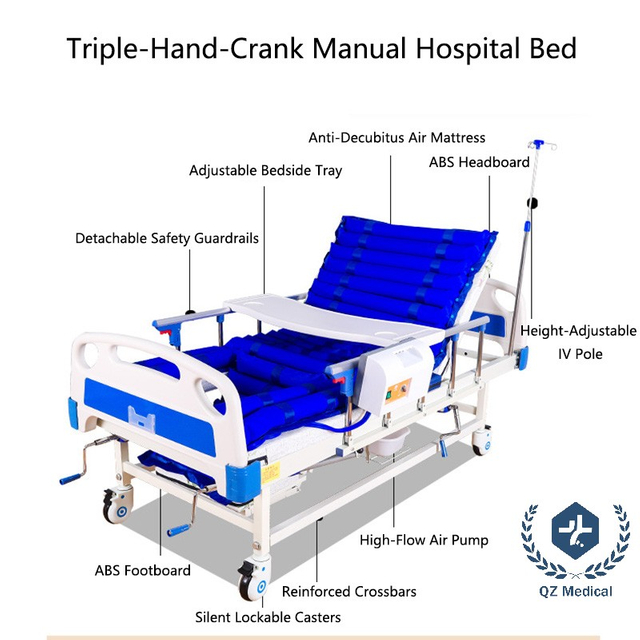 5-Function Manual Hospital Bed with Anti-Slide Backrest & Trendelenburg Positioning - 45° Turnover Assist, Detachable Bedpan & Silent Casters for Elderly/Paralyzed Patient Care