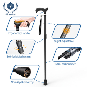 Folding Carbon Fiber Cane Lightweight 500g Adjustable Height 300LBS Capacity Travel Mobility Aid Ergonomic Handle