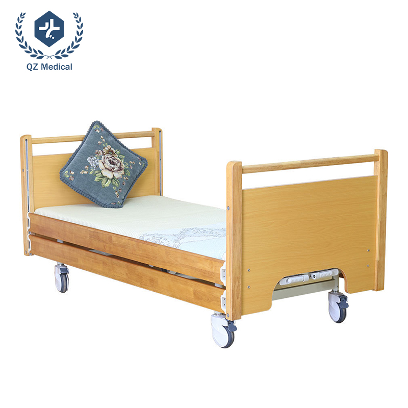 Manual 2-Function Home Care Bed with 75° Backrest & Waterproof Mattress - Adjustable Solid Wood Bed for ElderlyBedridden Patients, Silent Casters & 6cm Ventilated Mattress Included