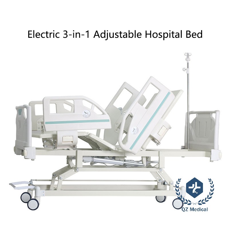 Electric Triple-Function Adjustable Medical Bed – 0-70° Backrest, 0-25° Leg Lift, 430-700mm Height, Hydraulic Guardrails & Silent Casters for Elderly Care & Long-Term Bedridden Patients