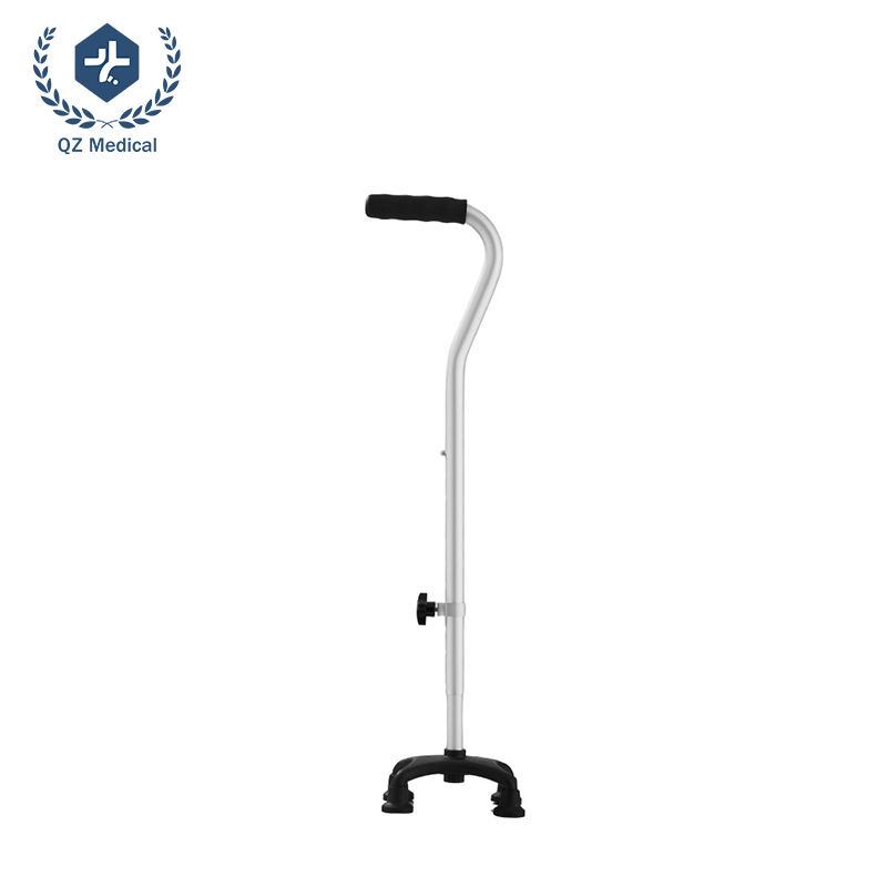 Aluminum Adjustable Four-Point Cane Dual-Bend Handle 180lb Capacity