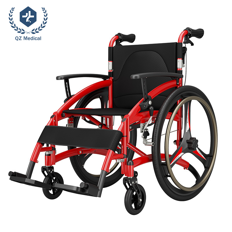 Lightweight Foldable Aluminum Manual Wheelchair with Dual Brake System for Hospital and Elderly Care