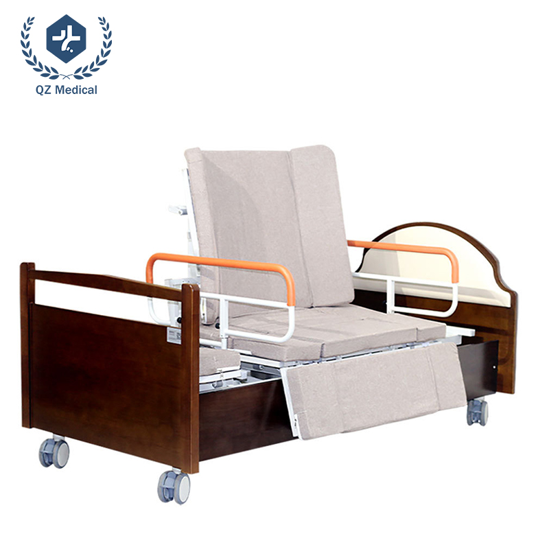 Multi-Function Electric Nursing Bed with 90° Rotation & Turn Assist - Solid Wood Hospital Bed for ElderlyParalyzed Patients, Silent Casters & 6cm Mattress, HomeHospital Use