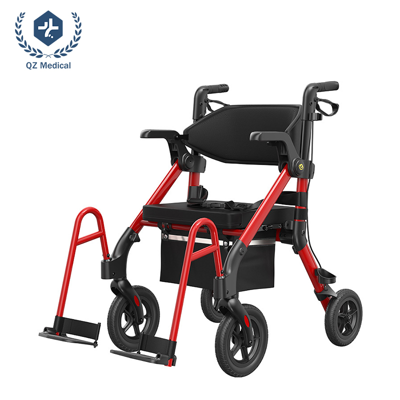 Aluminum Rollator Walker with Seat and Shopping Bag for Elderly Daily Mobility