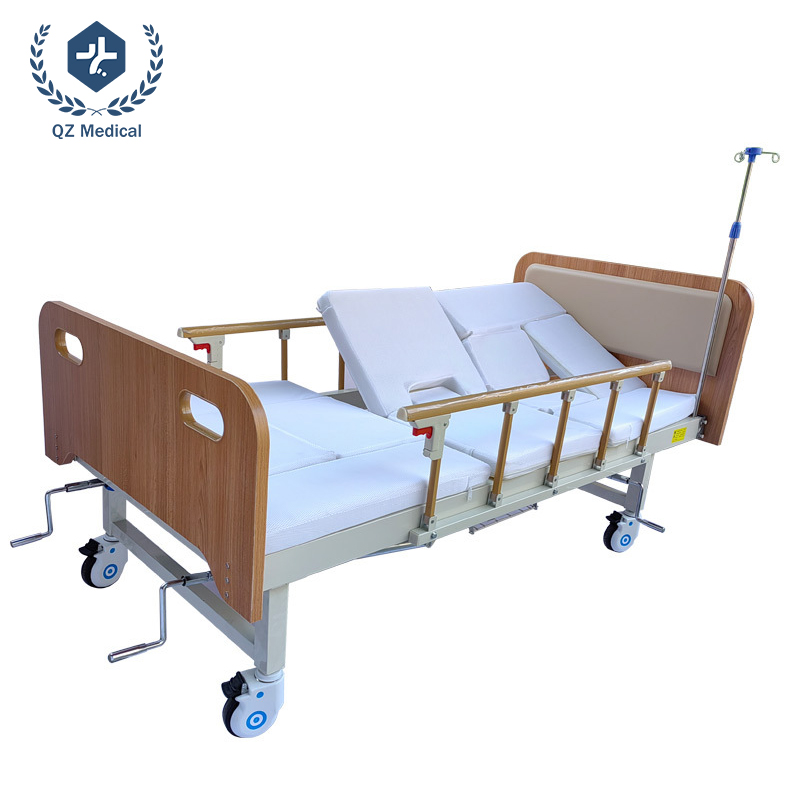 Manual 3-Function Nursing Bed with 85° Backrest & Bedpan Assist - Heavy-Duty Cold-Rolled Steel Frame, Foldable Guardrails & Silent Casters for ElderlyParalyzed Patients