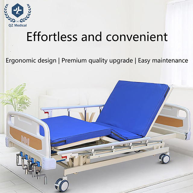 5-Function Manual Hospital Bed with Hand-Crank Adjustments & Toilet Opening Option - Heavy-Duty Cold-Rolled Steel Frame, ABS Headboard & Silent Casters for Elderly/Home Care