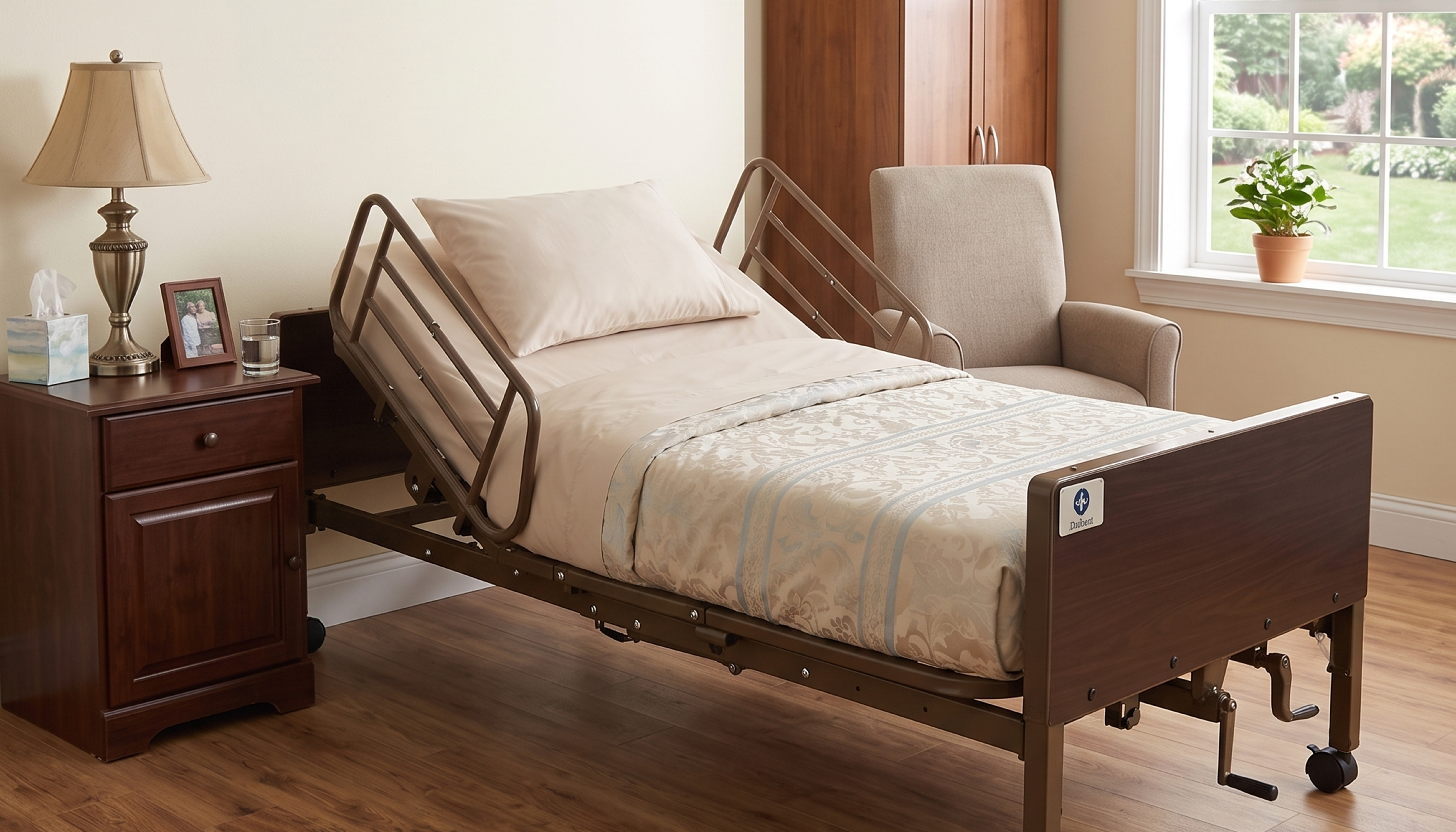 Anti corrosion manual hospital beds with wooden headboards installed in coastal clinic