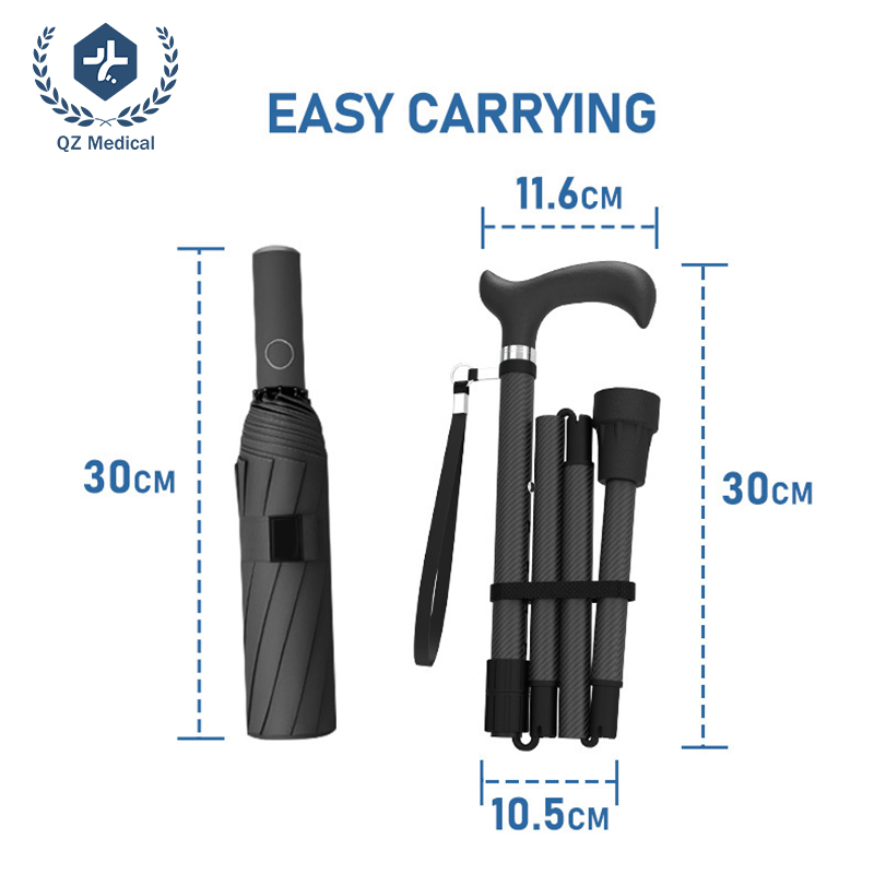 Easy carrying compact folding carbon fiber walking cane collapsed to 30cm umbrella size