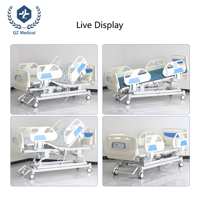 Rigid die-stamped steel hospital bed deck flattened for emergency closed chest CPR compressions