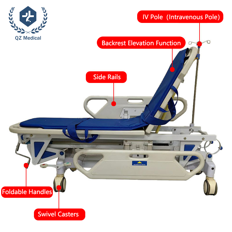Recessed ABS worktop with 360-degree defibrillator swivel shelf on hospital treatment trolley manufacturer unit
