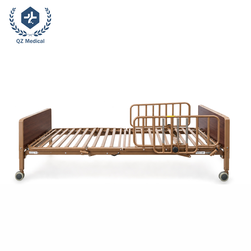 Reinforced cold rolled steel flat slat mattress deck on adjustable medical nursing bed