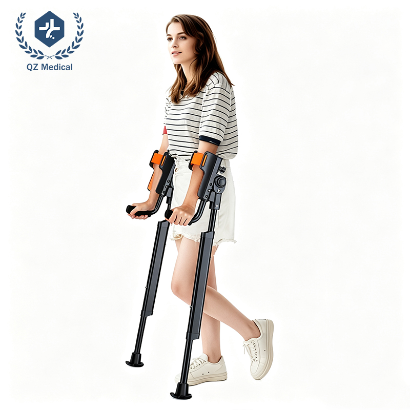 Ergonomic aluminum forearm crutch providing natural upright posture support during orthopedic recovery