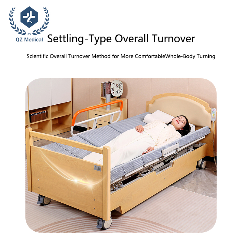 Settling type lateral turnover on electric homecare bed for gentle pressure sore relief
